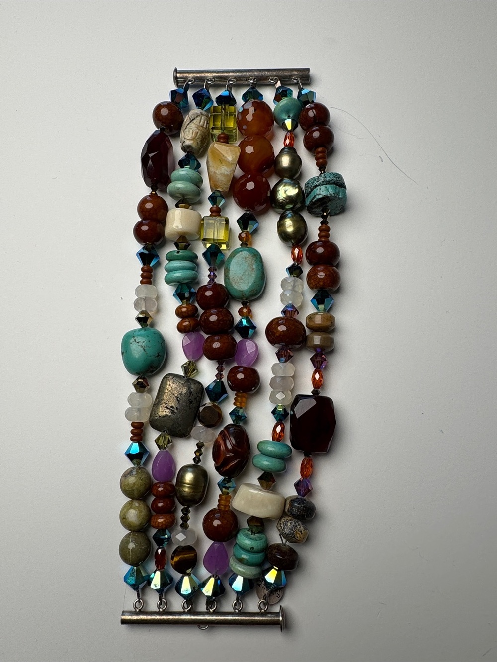 AMY LEINER Designs Chunky 6 - Strand Bracelet Turquoise Silver Beaded Statement